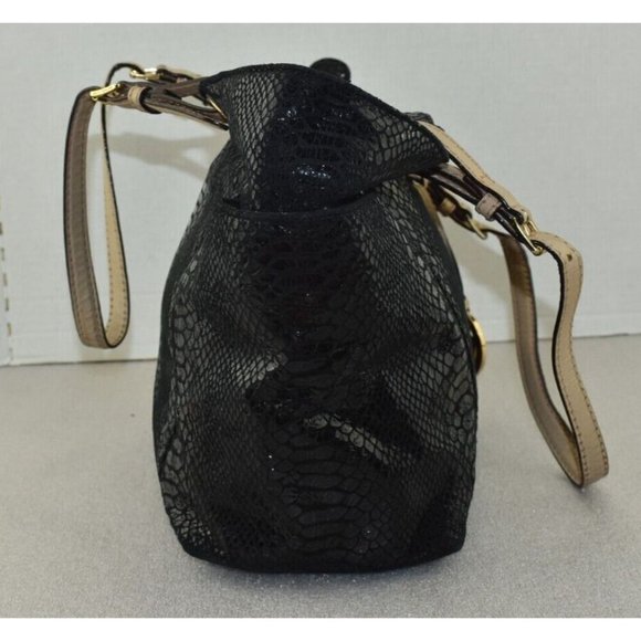 Michael Kors Womens Phyton Black Glossy Leather Patent Snakeskin Shoulder Bag - Picture 3 of 16